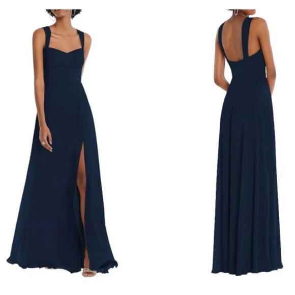 NWT After SZ 10 R Midnight Navy‎ Blue Wide Strap Sweetheart Maxi Dress 1558 Gown - Picture 1 of 9